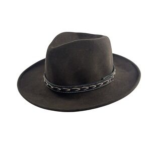 VTG Woolrich Wool Outback Fedora Hat Brown XL Leather Band Western Cowboy